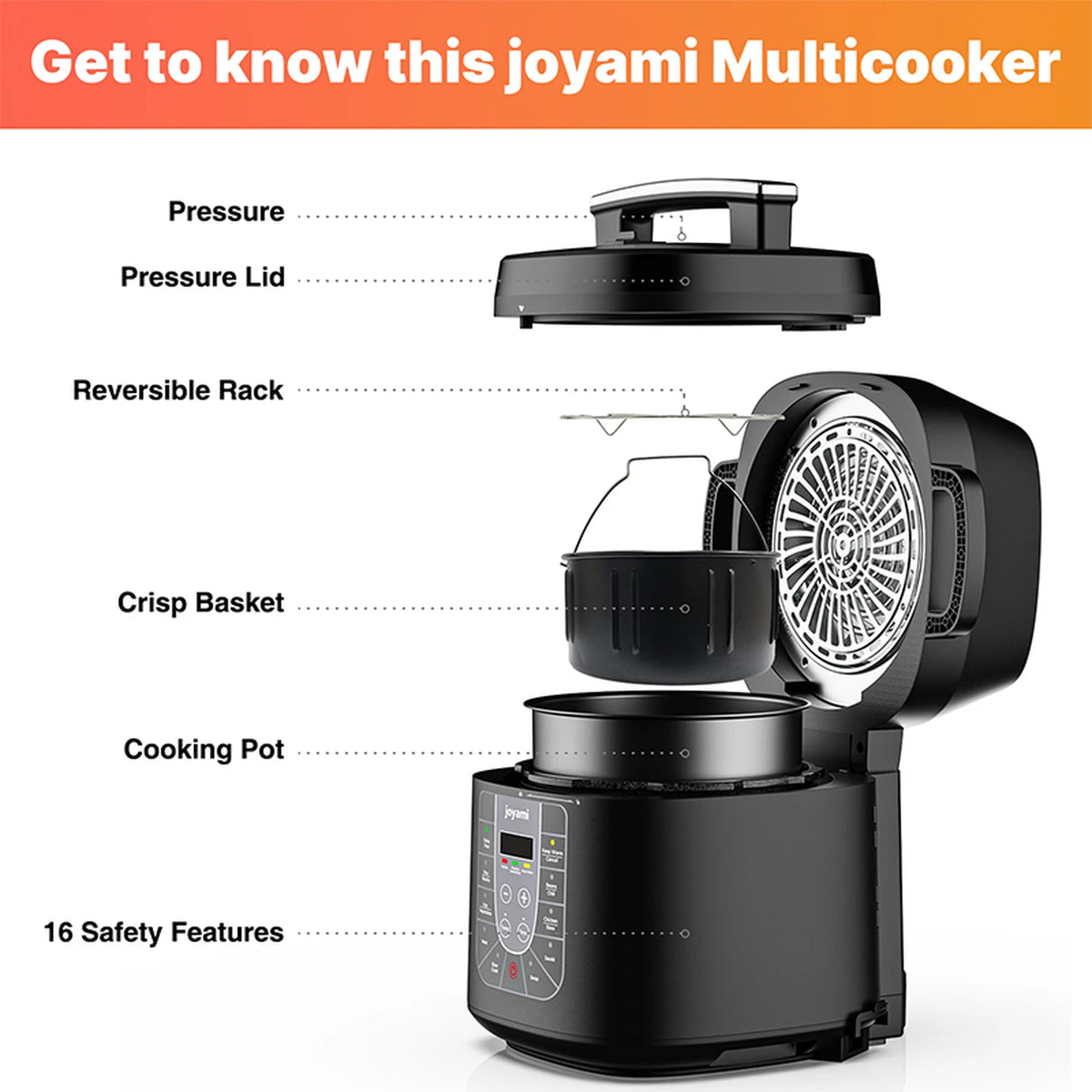 Ensemble friteuse à air chaud et autocuiseur Joyami 6 L - Double écran - Noir
