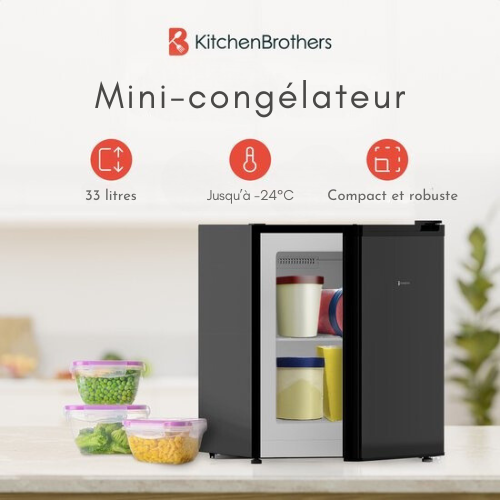 KitchenBrothers Mini congélateur - 33L - Petit congélateur - Autonome - Compact - Noir