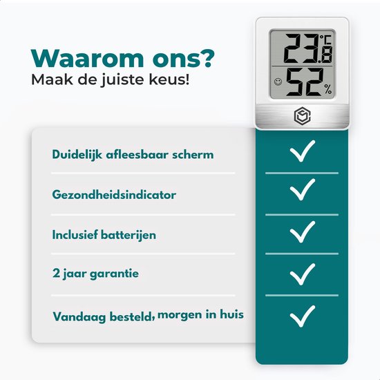 Ease Electronicz Hygromètre - Humidimètre - Station météo numérique - Humidimètre - Thermomètre d'intérieur - Pile incluse