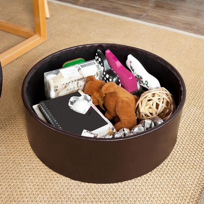 Pouf SoBuy avec espace de rangement FSS67-BR - Ø 39 x 19 cm - Marron