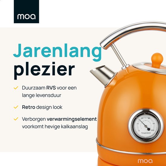MOA Bouilloire Retro - 1,8L - Retro - 2200W - acier inoxydable - Orange