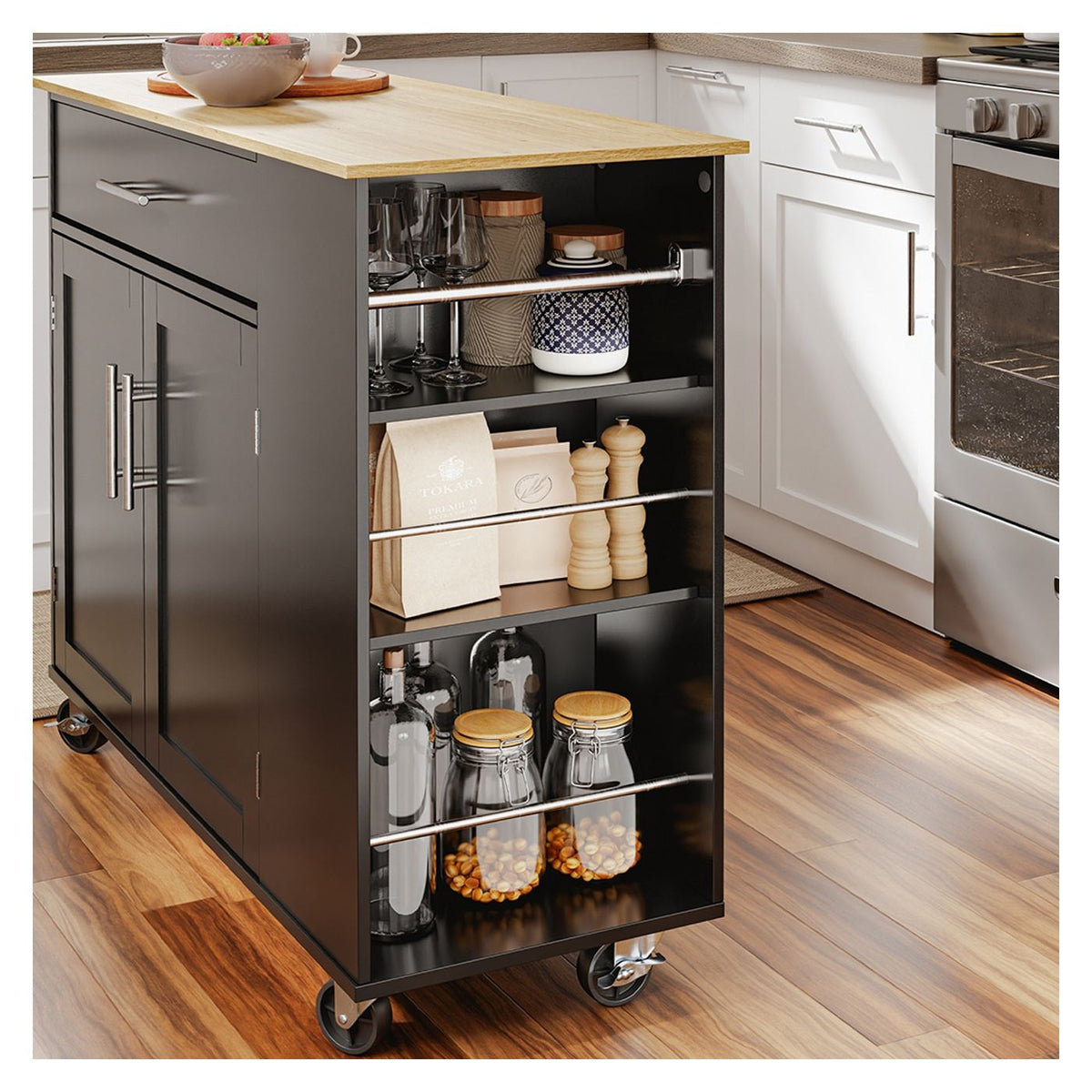 Chariot de cuisine SoBuy 99 x 40 x 84,3 cm - Noir - 2 portes - 1 tiroir - 4 roulettes