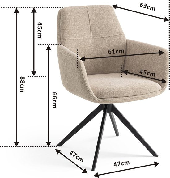 Furnihaus Chaise de salle à manger pivotante Milou avec accoudoir Beige