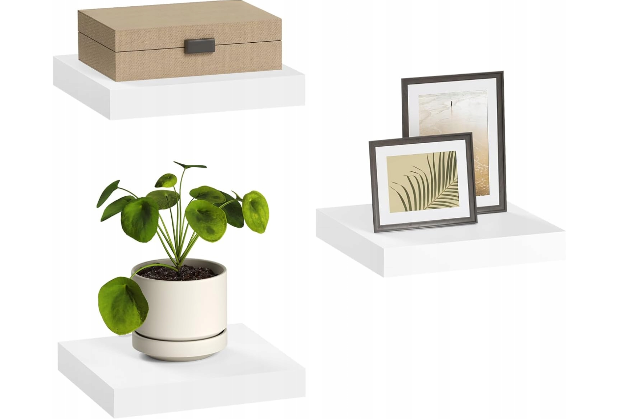 Esituro White Floating Wall Shelf MDF Gloss White 30 x 23 x 3.8 cm - Bibliothèque murale moderne