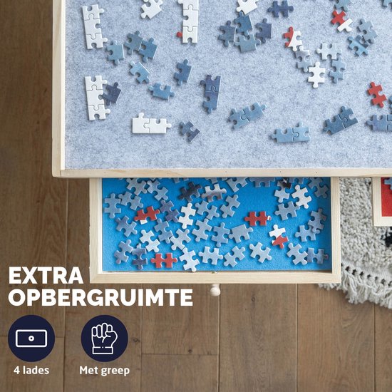 BREND BR-2224 Plateau de puzzle réglable avec 4 tiroirs pour 1500 pièces - Plateau de puzzle avec couvercle transparent - Table de puzzle avec feutre et système de rangement