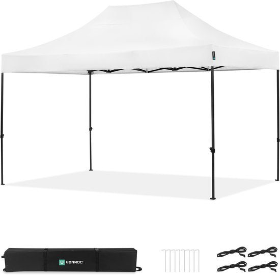 Tente de fête VONROC - 3 x 4,5 m – Tente de fête Premium à montage facile – Conception modulaire – Pliable – Imperméable – Armature en acier – Protection UV 50+ – Sac de rangement inclus – Blanc