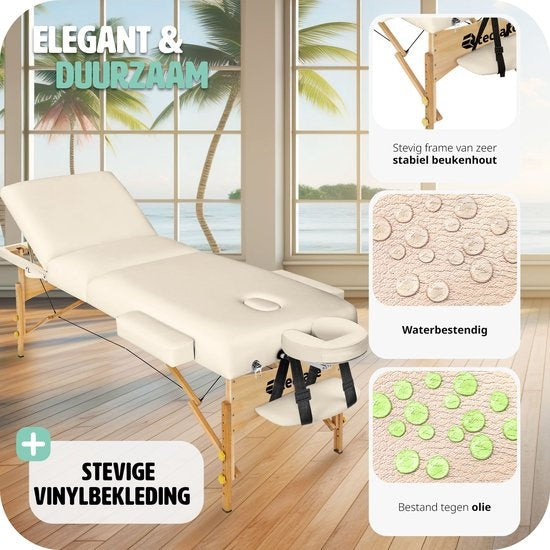 tectake® - Table de massage avec matelas de 10 cm + sac de transport table de traitement table de massage - beige - banc de traitement - avec sac de rangement - pliable