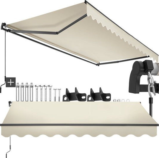 tectake® Sunshade with Articulated Arm - 300 x 250 cm - Store - Protection solaire pour fenêtre, balcon, extérieur - Fixation murale - Résistant à l'eau et aux UV - Beige