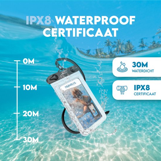 Travelly® Waterproof Phone Case Set of 2 - Universal Underwater Case for Smartphone - Convient à tous les téléphones - Drybag - Pour les vacances, la natation et les sports nautiques - Transparent/Blanc