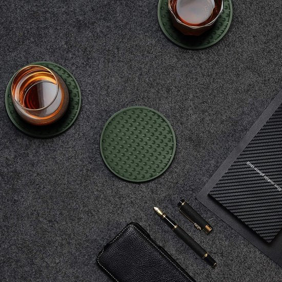 Sous-verres en silicone Castagnola – Sous-verres pour verres – Sous-verres design avec support – Lot de sous-verres – Antidérapants – Lot de 6 – Vert