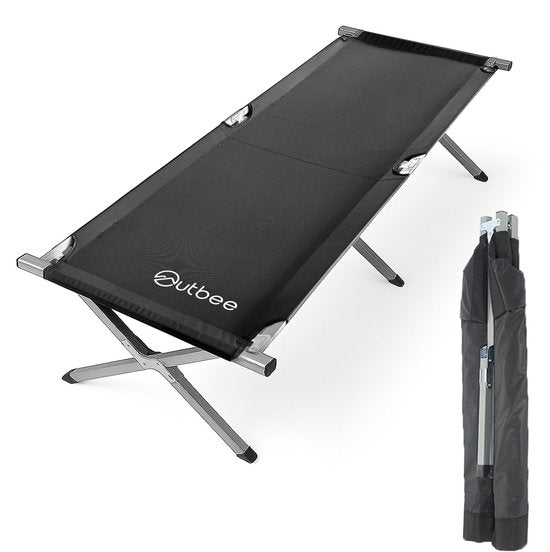 Outbee Lit de campagne - Lit de camping - Brancard - Lit pliable - Lit de camping avec sac de transport - Capacité 150KG - 190 x 63 cm - Noir