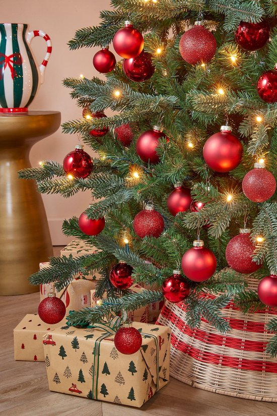 Lot de 42 boules de Noël Mica Decorations - Des boules de Noël pour une base solide - Décorations de Noël mates, brillantes et pailletées - Pics de différentes tailles - Ø 7 cm - Rouge