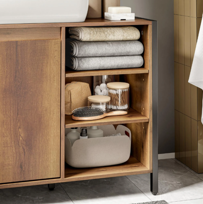 Meuble sous-lavabo SoBuy 90 x 30 x 60 cm - Marron/Noir - 2 portes - 3 étagères