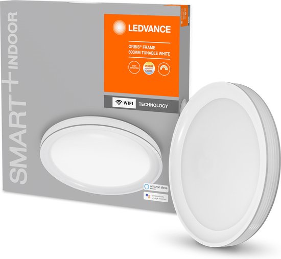 Plafonnier Ledvance Smart WiFi Orbis Frame – Ø 49,5 cm – Panneau LED 32 W avec fonction « Tunable White » et variateur d'intensité – Blanc