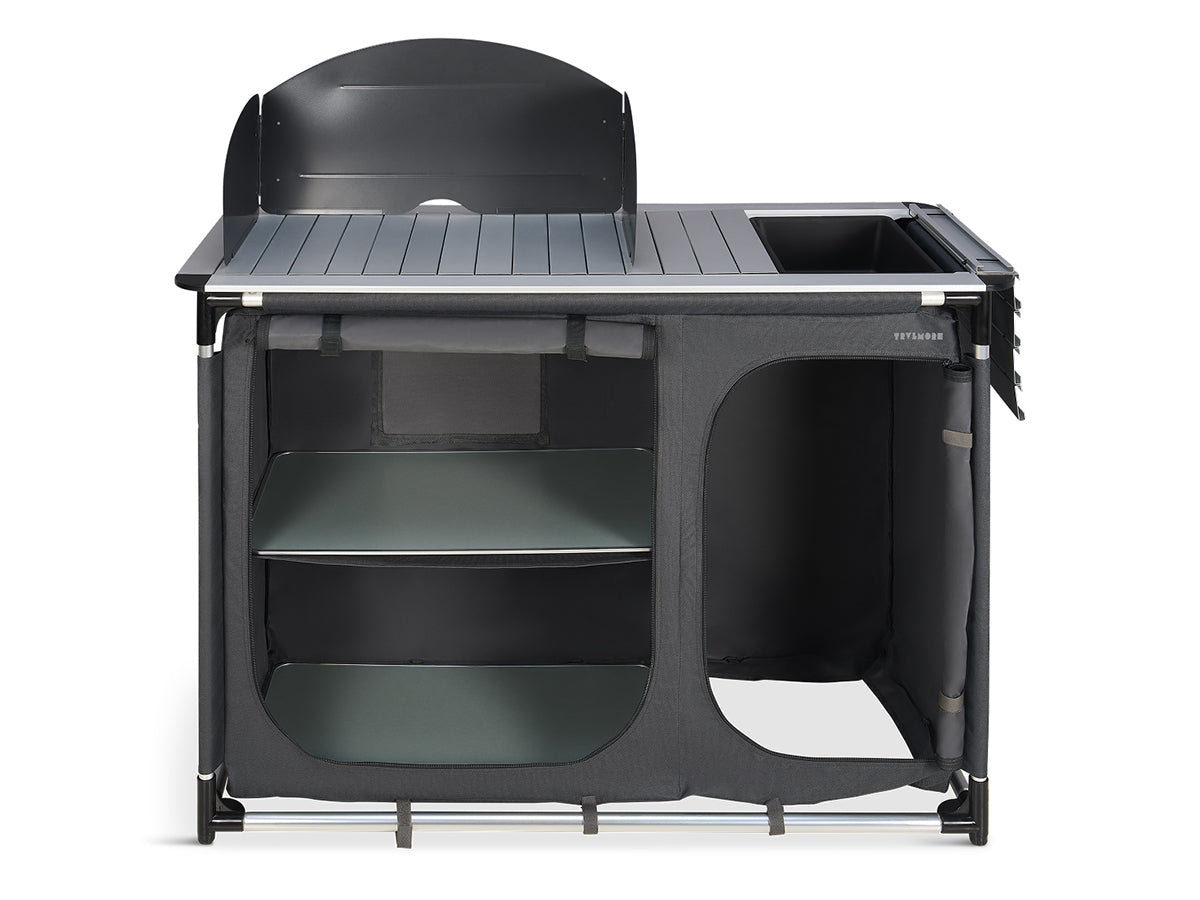 Cuisine de camping Trvlmore avec pare-vent et évier - 120 x 120 x 83 cm