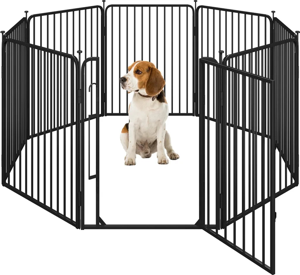 Yaheetech Enclos pour chiots et chiens, 8 panneaux - Noir - 80 cm de hauteur - Pliable, avec porte et verrou de sécurité