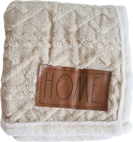 O'DADDY® Plaid beige avec passepoil blanc - plaids super doux - couverture 135x185 cm