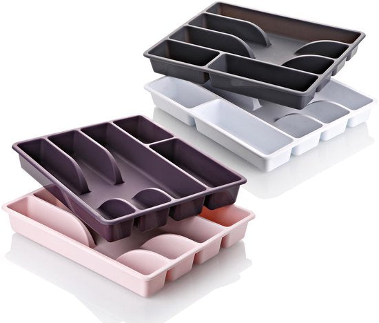 AVOID® Range-couverts petit format - Rangement compact pour tiroir à couverts - Range-couverts pour tiroir de cuisine - Porte-couverts en plastique - 31x26 cm - Gris