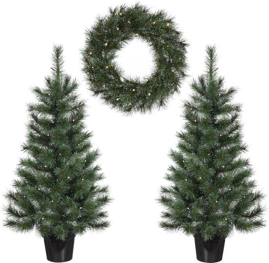 Black Box Trees Glendon Ensemble de 2 arbres de Noël et 1 couronne avec lumières LED - Vert