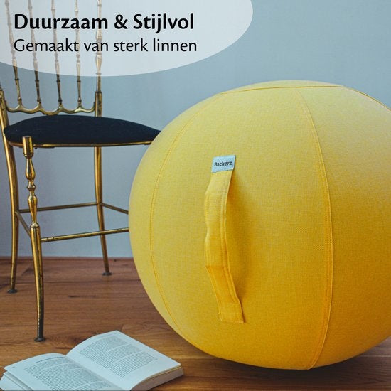 Backerz® Zitbal Linnen 65 CM - Zitballen met Hoes - Balanskruk – Luxe Yoga Bal - Ergonomische Bureaustoel Bal - Geel