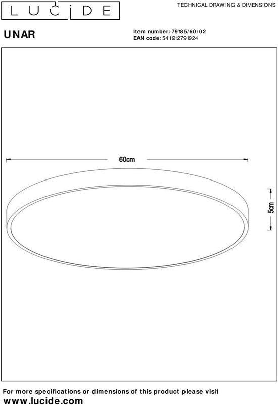 Lucide UNAR - Plafonnier - Ø 60 cm - LED 3 StepDim - 1x60 W 2700 K - Or mat / Laiton