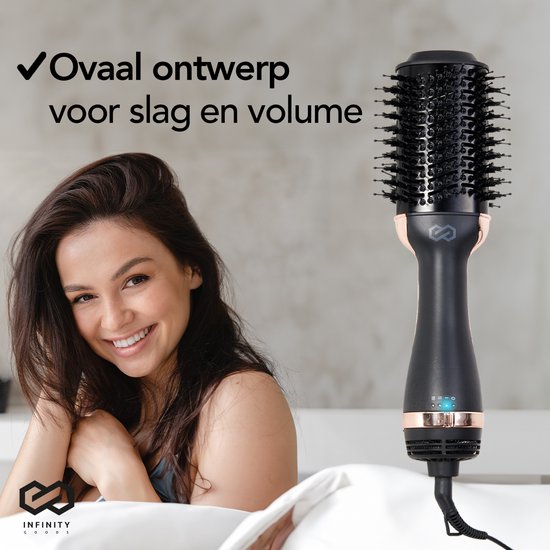 Infinity Goods 4-in-1 Hairdryer Brush - Ceramic Magic Brush - Dry/Style/Crull/Volume - Short And Long Hair - 1200W - Black/Gold