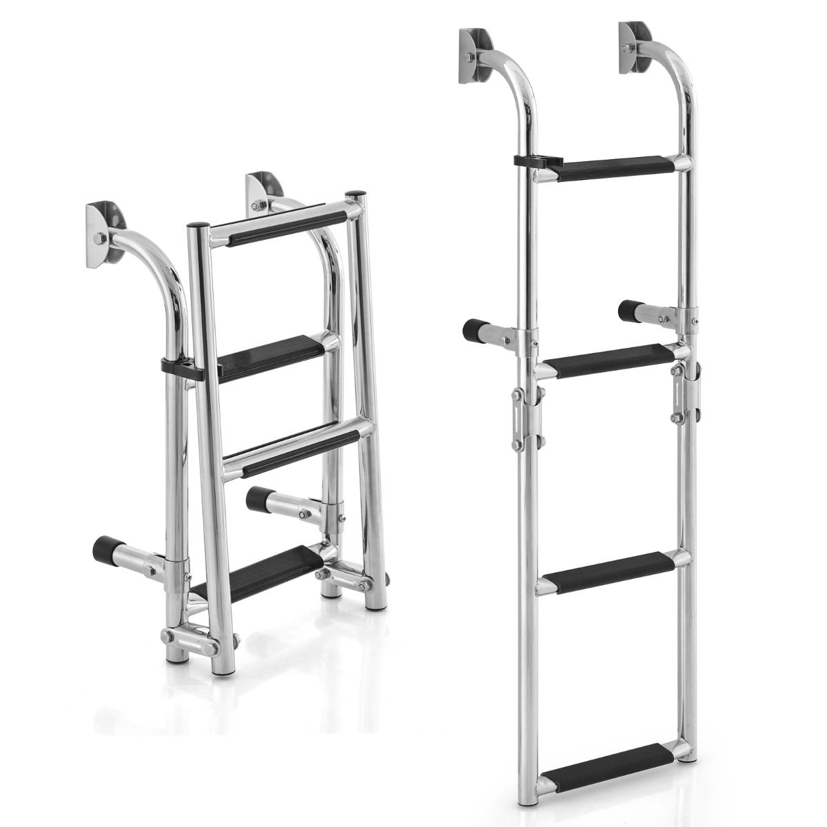 Escalier de piscine Coast avec 4 marches, pliable, acier inoxydable, 90 x 27,5 x 13 cm, argenté
