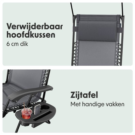 LifeGoods Chaise de jardin pliable - parasol réglable - chaise longue de jardin - 30°-90° réglable - métal - gris