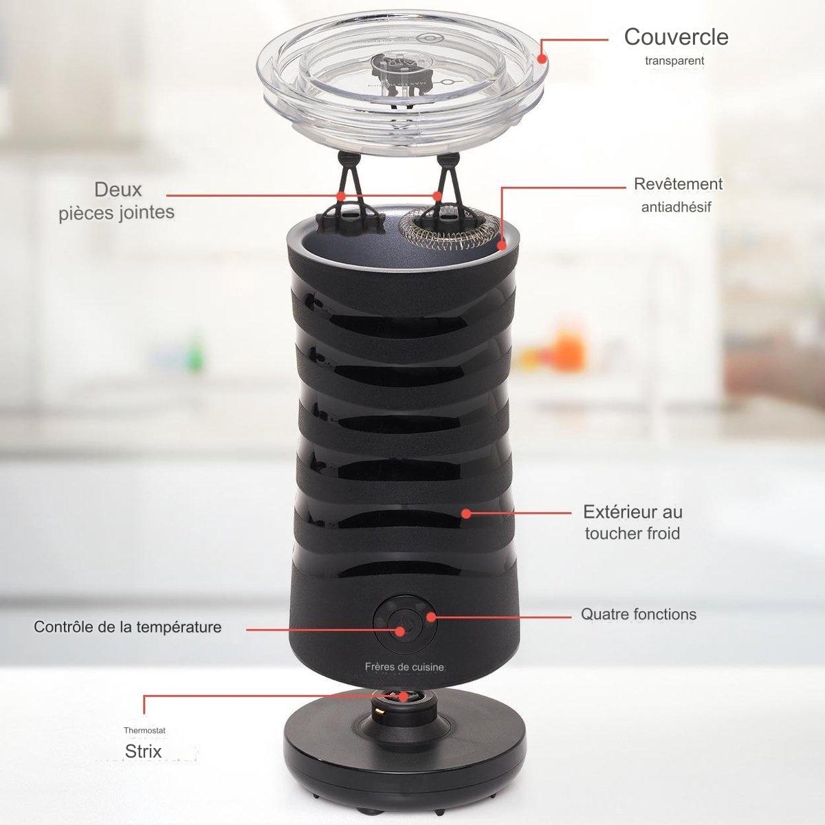 Mousseur à Lait Électrique KitchenBrothers, Chauffe Lait Chocolatière, Revêtement Antiadhésif, 400W, Noir