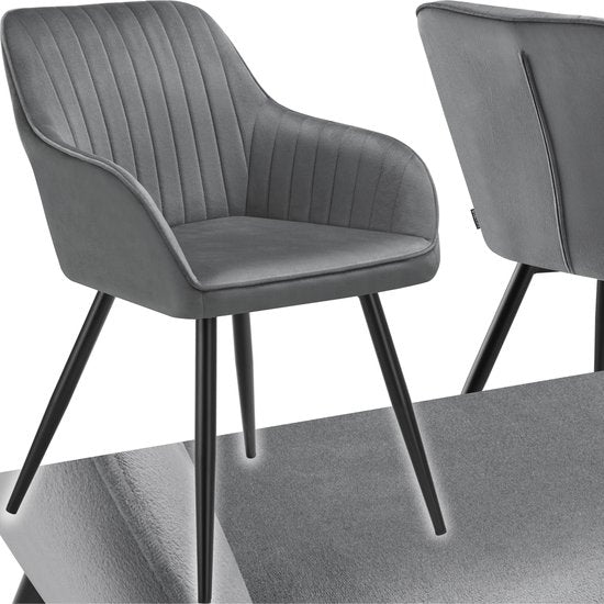 tectake® - Chaise en velours à motif surpiqué - Chaise de salle à manger moderne - Chaise baquet - Pour le salon, la salle à manger, le coin détente ou comme chaise de coiffeuse - Différentes couleurs - Gris/noir