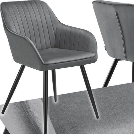tectake® - Chaise en velours à motif surpiqué - Chaise de salle à manger moderne - Chaise baquet - Pour le salon, la salle à manger, le coin détente ou comme chaise de coiffeuse - Différentes couleurs - Gris/noir