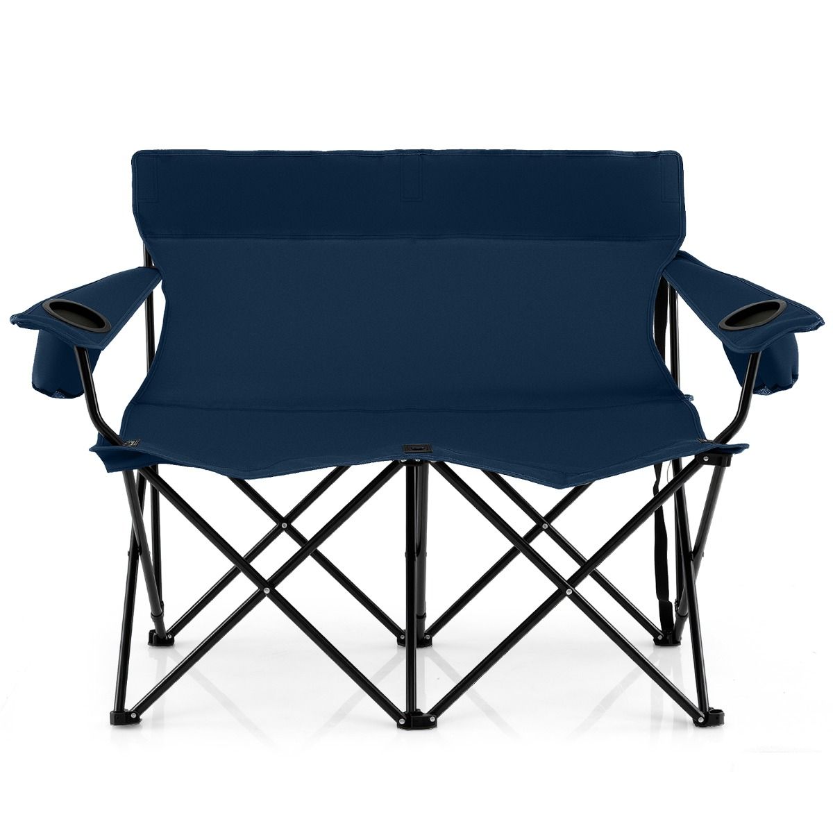 Chaise de camping double Coast - pliable, avec porte-gobelets et sac de transport - bleu foncé