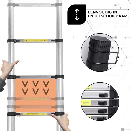 Outbee Telescopic Ladder - Échelle pliante télescopique - Hauteur de travail 3,8 m - Aluminium