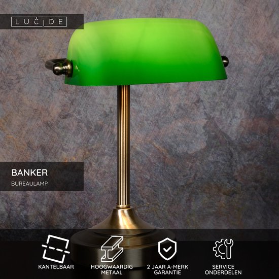 Lucide BANKER - Lampe de bureau - 1xE14 - Bronze