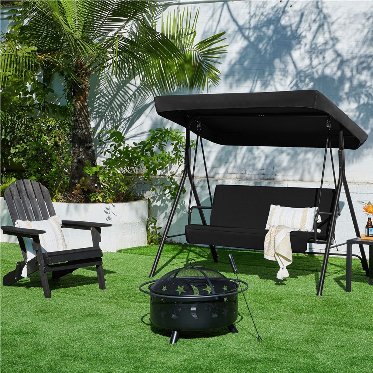Balançoire Hollywood 3 places Yaheetech avec pare-soleil réglable - 170 x 112,5 x 162,5 cm - Noir
