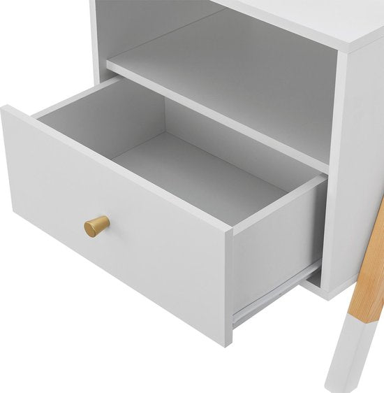Chevet en bois / Chevet d'enfant Jamie - Blanc / Couleur bois - 1 tiroir