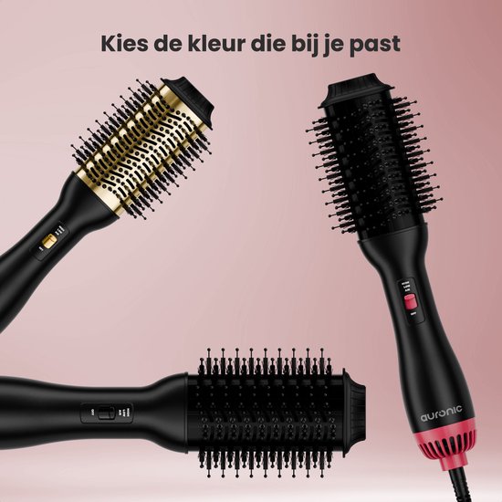 Auronic 4-in-1 Hairdryer Brush - Airstyler - Combs - Styles - Curls - Blow-dry - 37 mm Curling Brush - 360 Degree Airflow - Black/Pink