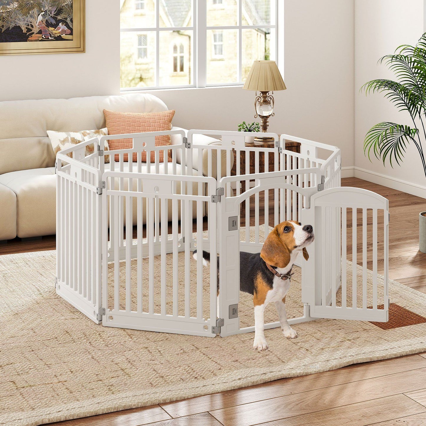 Enclos pliable pour chiots Coast - 8 panneaux - Porte verrouillable - 128 x 128 x 80 cm - Blanc