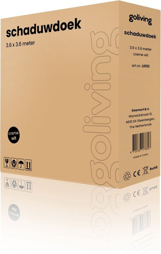 Goliving Shade Cloth - Store carré - Toile solaire - Bloque les rayons UV - 3,6 x 3,6 mètres - Blanc crème