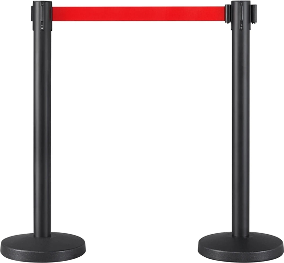 Lot de 2 poteaux de délimitation avec ruban rétractable de 200 cm et socle robuste, rouge