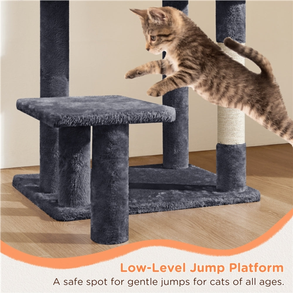 Tour à chats à plusieurs niveaux 145 cm - 48,5 x 40,5 cm - Gris foncé