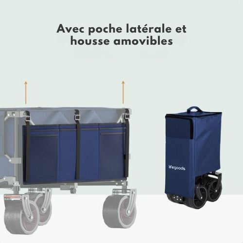 Chariot de Plage LifeGoods - Camping - XL - Pliable - 200L - Bleu