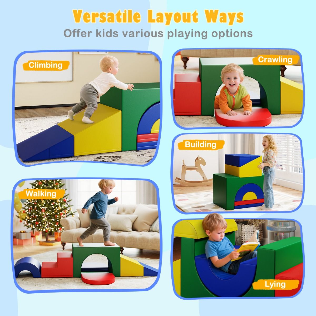 Coast 7-piece soft climbing block set for toddlers - colourful PU leather play gym with foam, 40×40×25 cm and 60×40×38 cm