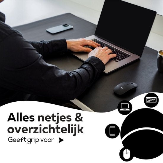 WURK Tapis de bureau professionnel en cuir synthétique - Organisateur de bureau - Accessoires de bureau - Tapis de souris XXL - Avec clip de câble - 120x60 - Noir
