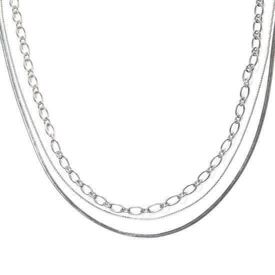 Laura Ferini Ladies Necklace Collegato Silver - Silver Link Chain With 3 Layers - 18K White Gold Plated - Necklace - Necklace - Jewellery - Accessories - Ladies Necklace With Layers