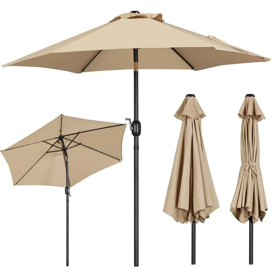 Yaheetech Parasol 222.5 cm - Light Brown - Parasol de jardin inclinable avec manivelle et 6 baleines en métal