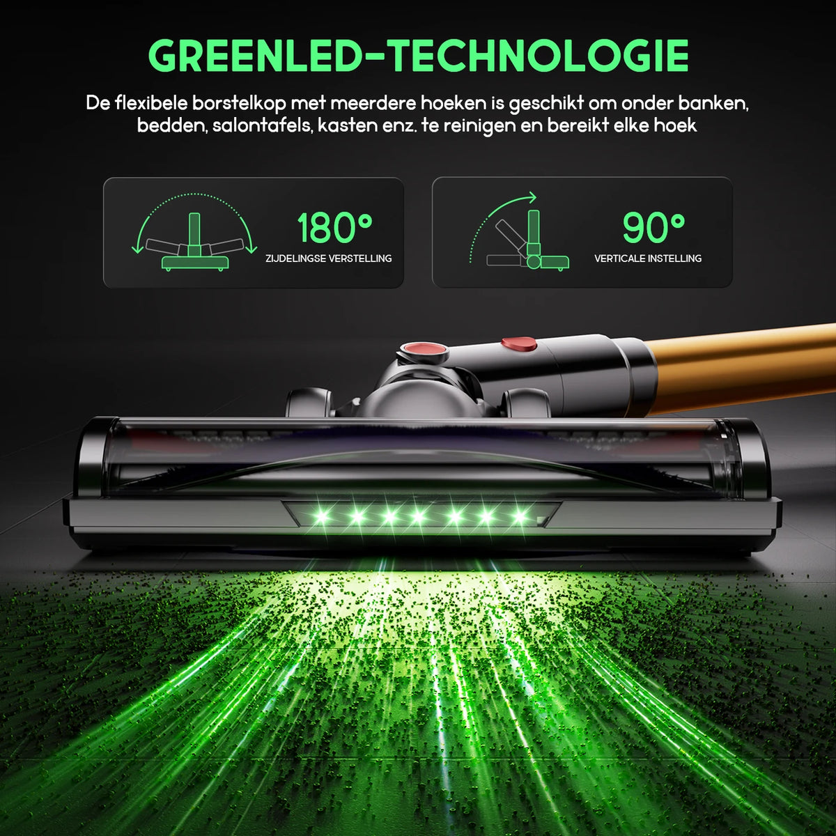 Aspirateur balai sans fil Daynee 65 kPa - Jusqu'à 70 minutes d'autonomie - Brosse anti-bouloches avec LED - Idéal pour les poils d'animaux - Or