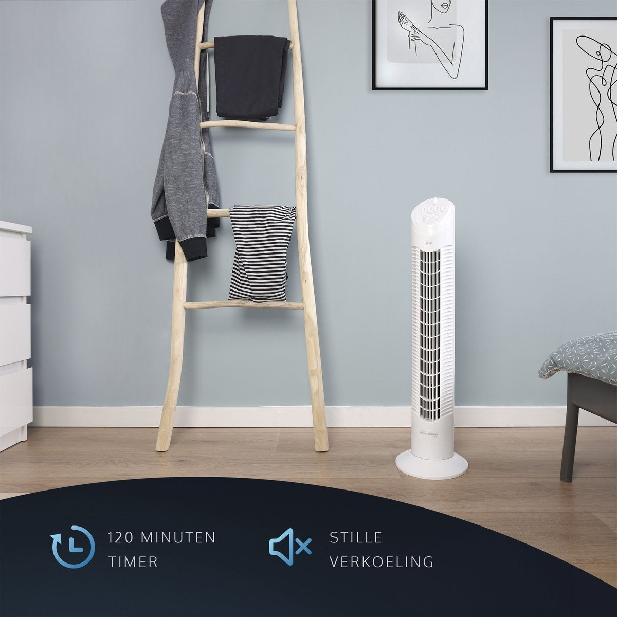 Ventilateur - JAP Québec - 3 vitesses - Ventilateur de tour - Minuteur - Ventilateur colonne oscillant - Ventilateur sur Pied - Blanc