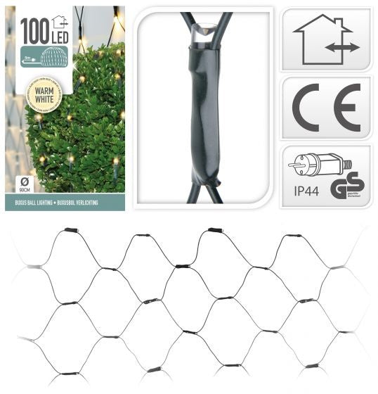 Nampook - Filet à boules en buis - Filet lumineux - 100 LED 90cm - Blanc chaud