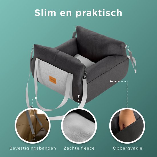 Siège auto pour chien CozySense® - Panier de voiture pour petit chien - Siège avant et arrière - Housse lavable, peut également servir de sac de transport - Noir/Gris
